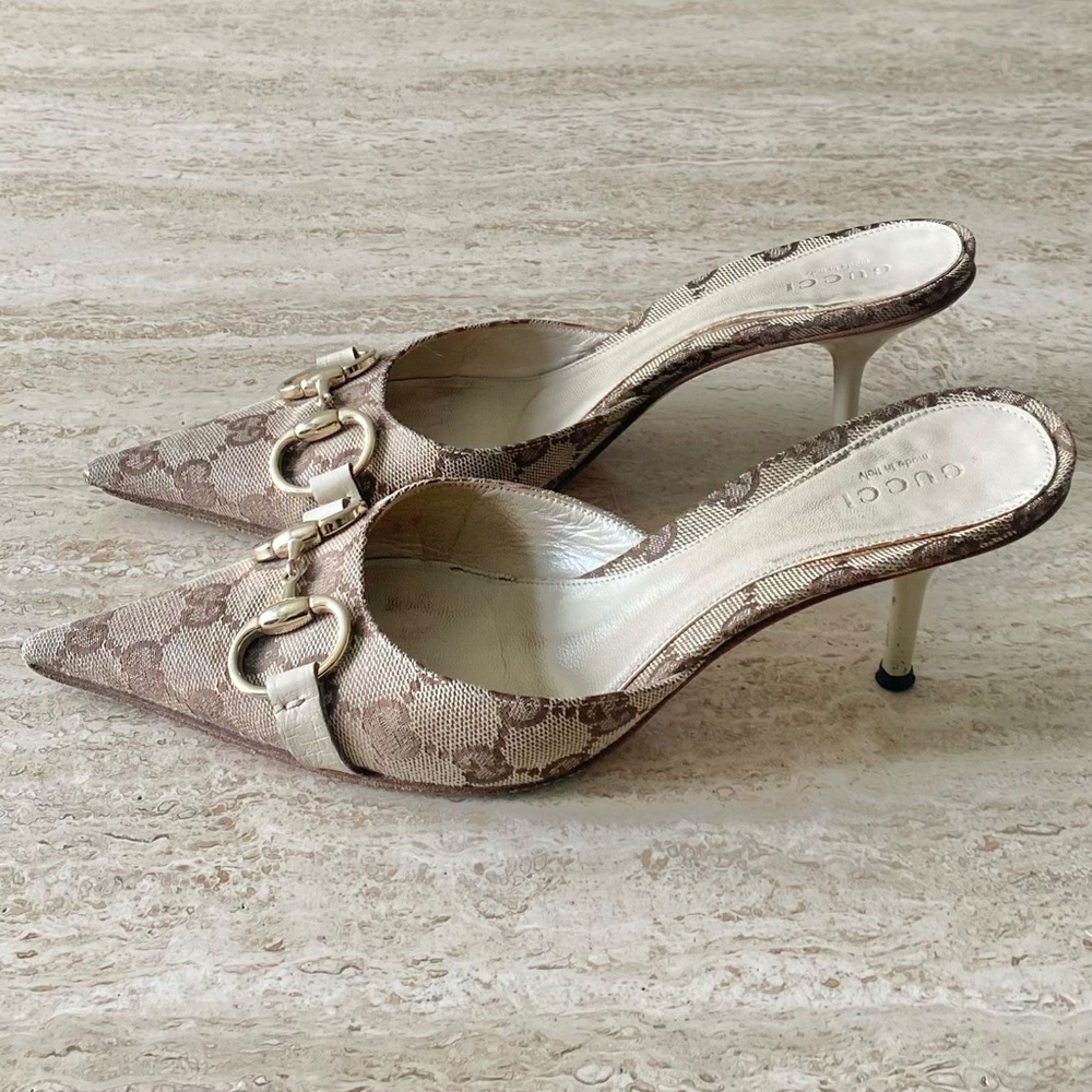 Vintage Gucci Guccissima Canvas Horsebit Mule Heels - Picture 2 of 8